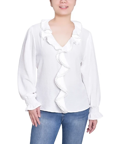 Ny Collection Women's Short Sleeve Ruffle Front Top