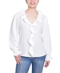 Ny Collection Women's Short Sleeve Ruffle Front Top