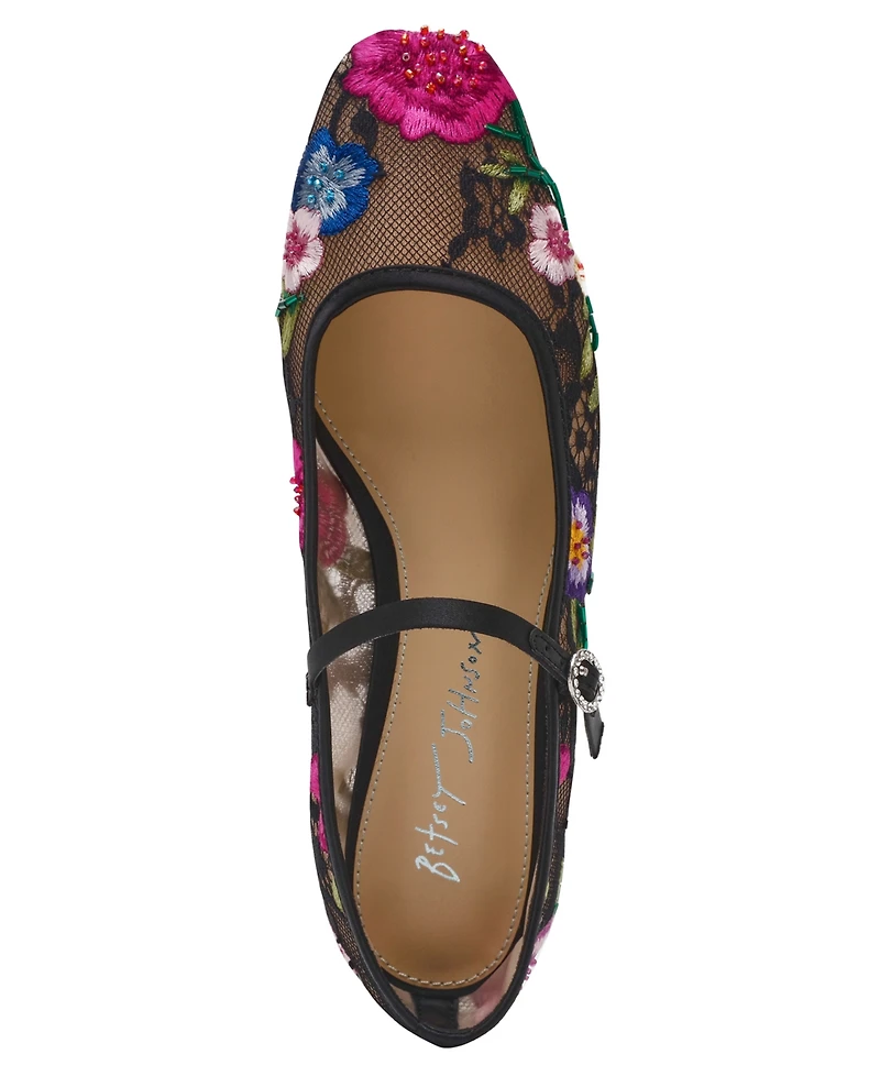Betsey Johnson Women's Nova Embroidered Mesh Mary Jane Flats