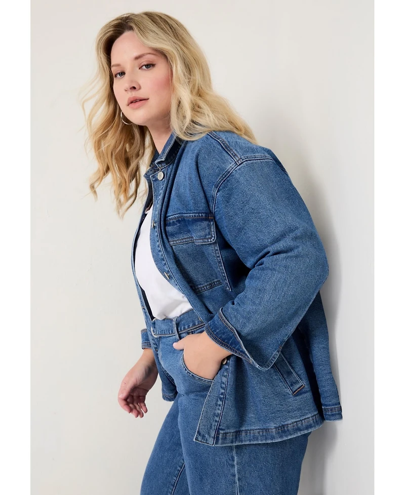 June + Vie Women's Denim Utility Jacket