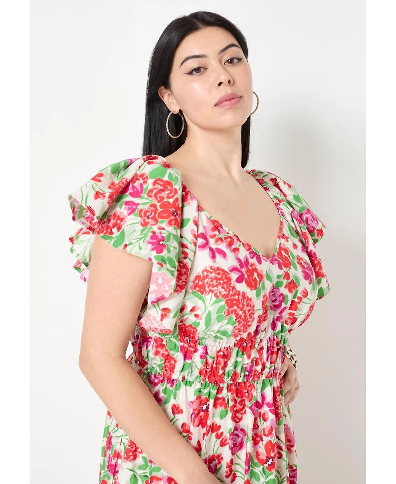 June + Vie Women's Smocked Poplin Maxi Dress