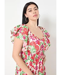 June + Vie Women's Smocked Poplin Maxi Dress
