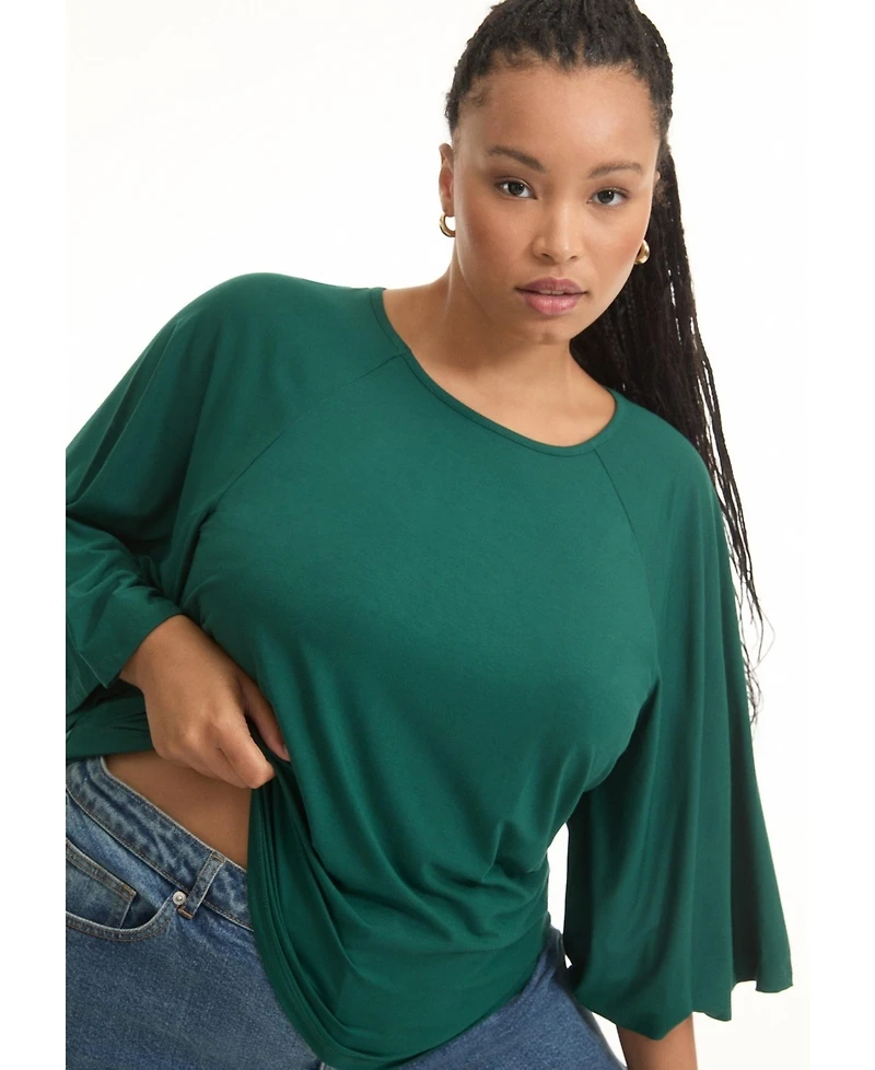 June + Vie Women's Flared Raglan Sleeve Breton Tee