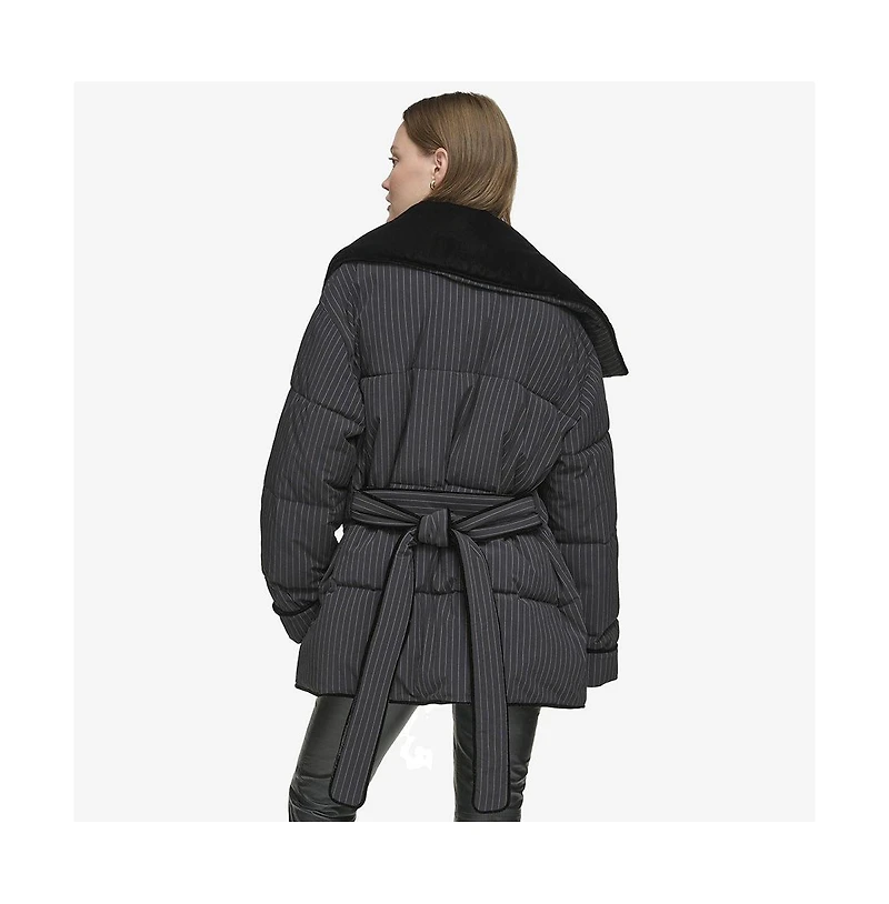 Andrew Marc Black Label Women's Krithia asymmetrical pinstripe wrap Coat