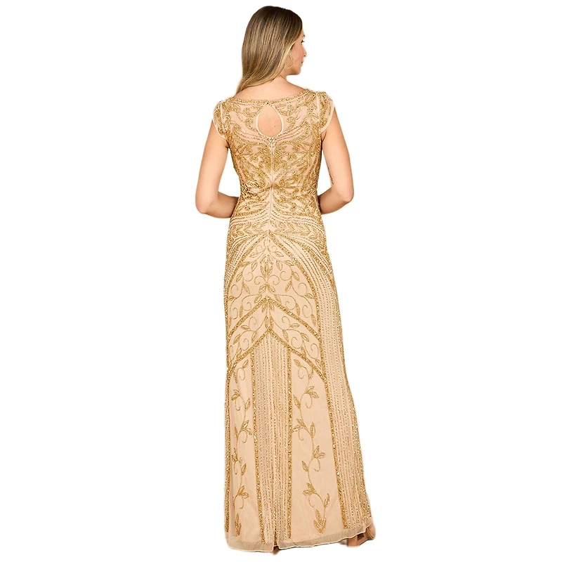 Lara Women's Beaded Cap Sleeve Sheath Gown