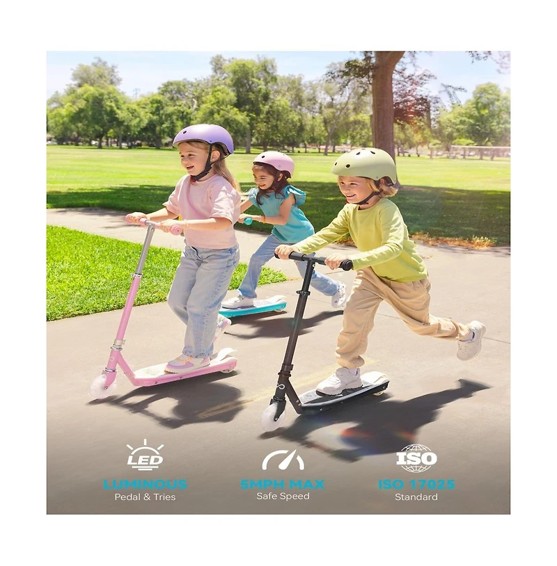 Kids Electric scooter-with Colorful Led Flash Wheels and Deck Lights, 14.6V 2.6AH, Kick-to-Start, Adjustable Speed and Height, Speed Range: 5 Mph, 3.5