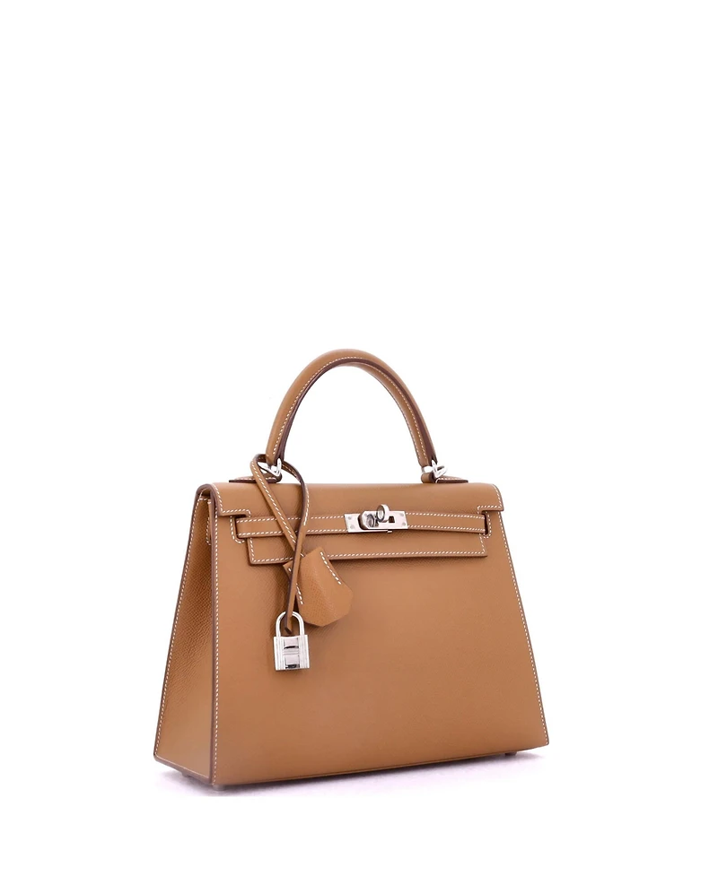 Pre-Owned Hermes Kelly 25 Handbag Verso Epsom with Palladium Hardware