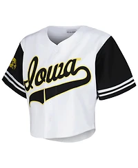 Established & Co. Women's White Iowa Hawkeyes Baseball Jersey Cropped T-Shirt