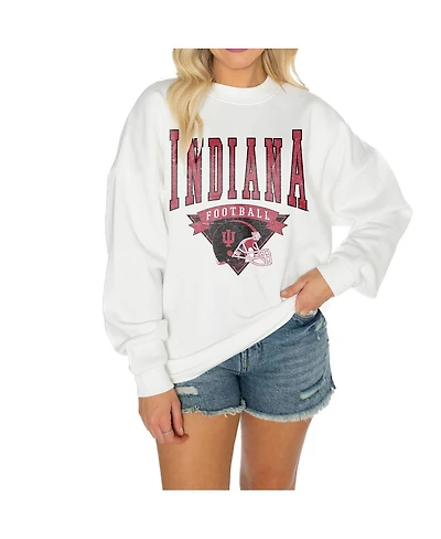 Gameday Couture Women's White Indiana Hoosiers Oversized Good Vibes Premium Fleece Drop Shoulder Pullover Sweatshirt
