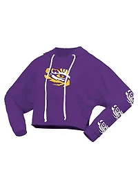 Spirit Jersey Women's Purple Lsu Tigers Oversized Cropped Pullover Hoodie