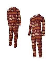 Concept Sport Men's Burgundy Washington Commanders Shuffle All-Over-Print Microfleece Full-Zip Union Suit