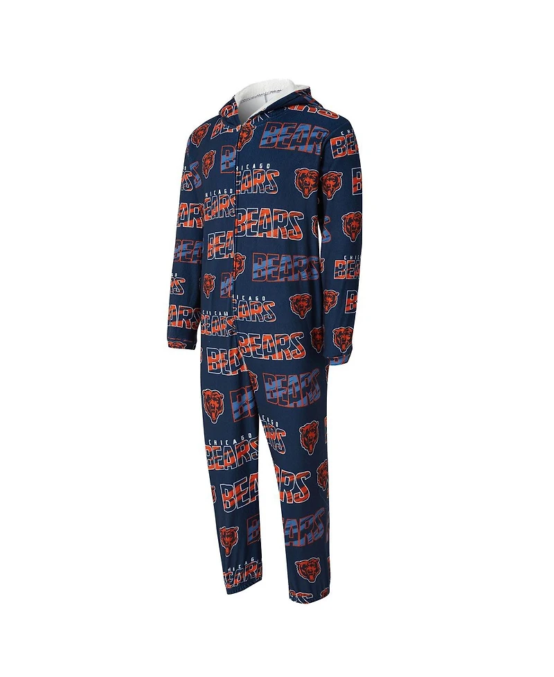 Concept Sport Men's Navy Chicago Bears Shuffle All-Over-Print Microfleece Full-Zip Union Suit