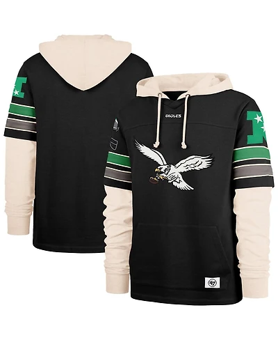 '47 Brand Men's Black Philadelphia Eagles Throwback Split Zone Cornerback Duo Hoodie