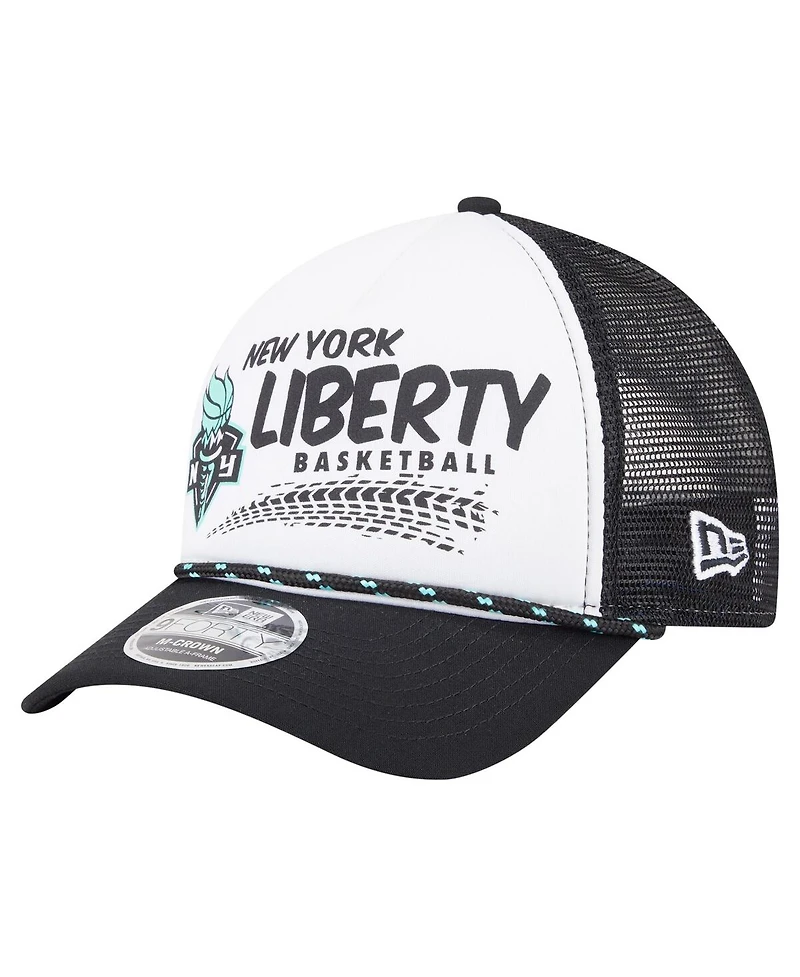 New Era Men's and Women's White/Black New York Liberty 9FORTY A-Frame Graphic Trucker Hat