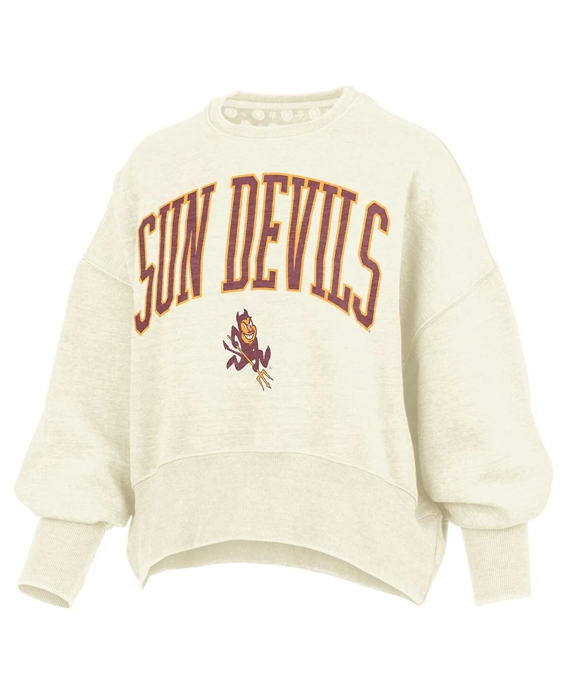 Pressbox Women's Natural Arizona State Sun Devils Oversized Waist-Length Crewneck Sweatshirt