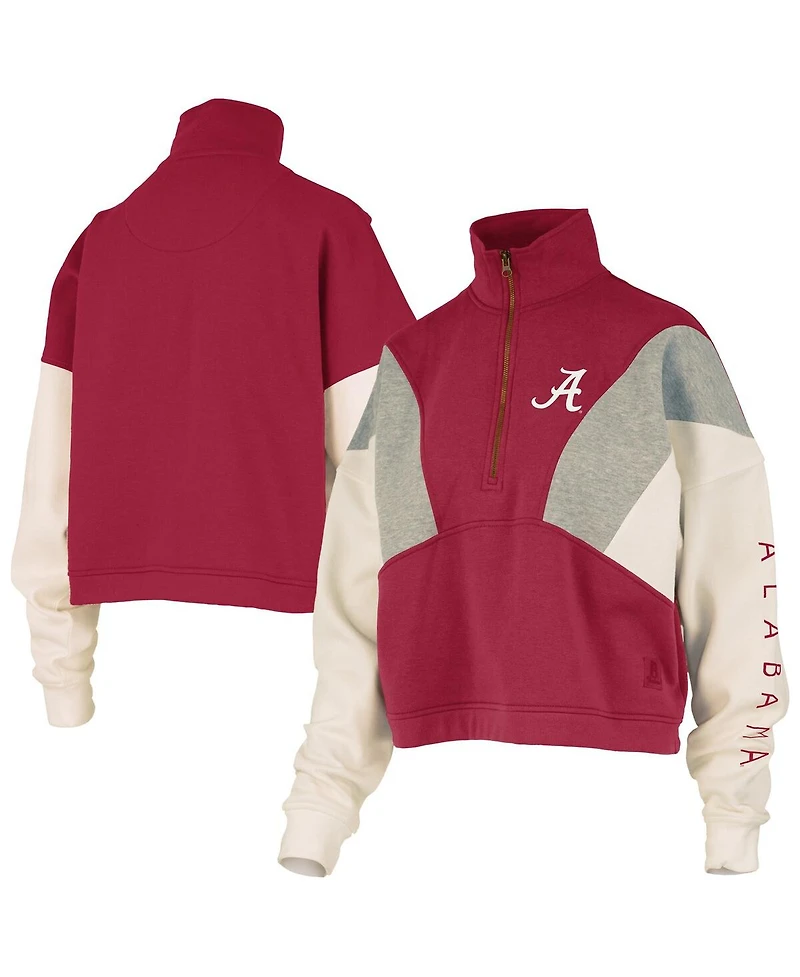 Pressbox Women's Crimson Alabama Tide Ferrara Color Block Quarter-Zip Sweatshirt