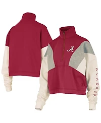 Pressbox Women's Crimson Alabama Tide Ferrara Color Block Quarter-Zip Sweatshirt