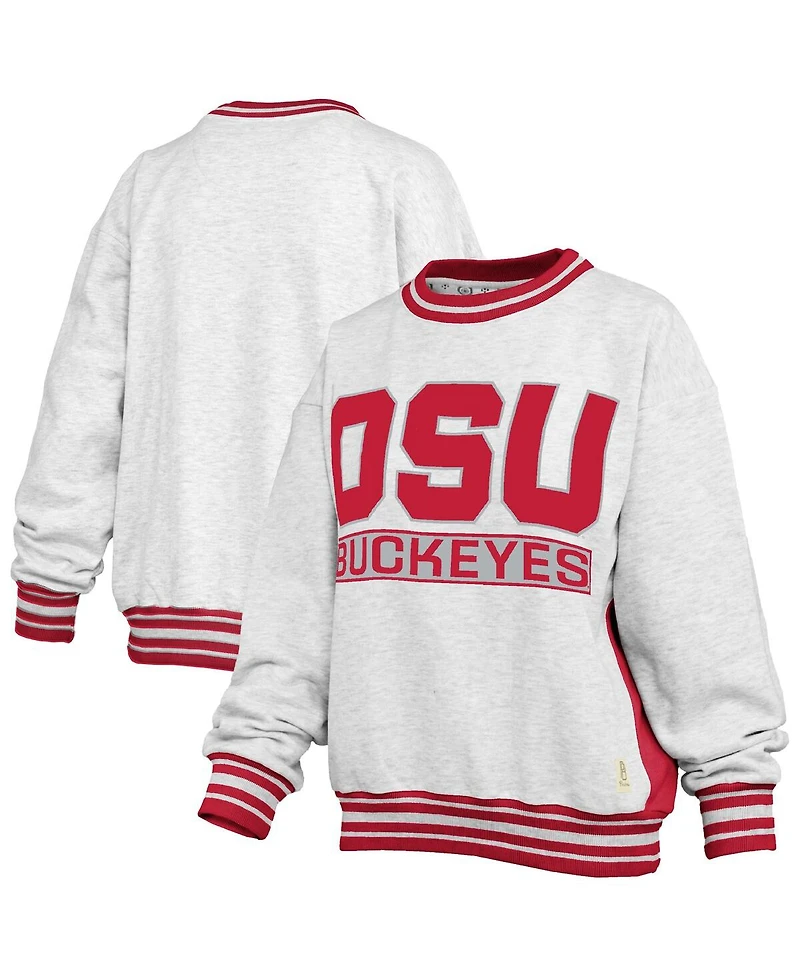 Pressbox Women's Heather Gray/Scarlet Ohio State Buckeyes Endzone Crewneck Sweatshirt