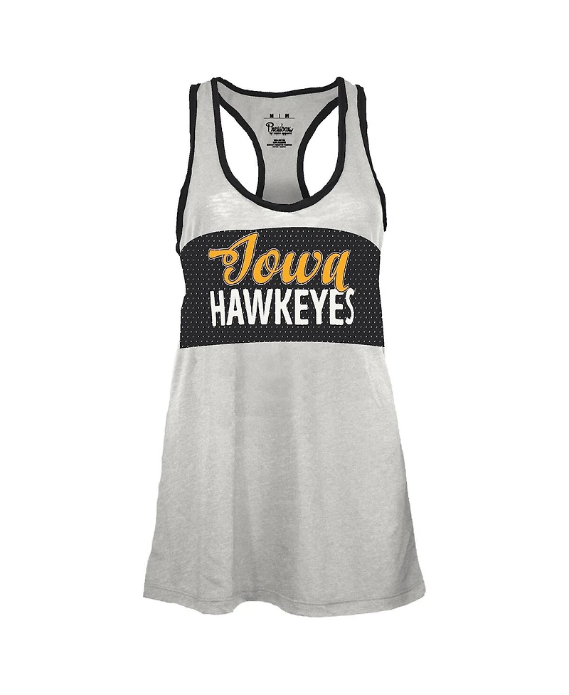Pressbox Women's White/Black Iowa Hawkeyes Tracy Racerback Burnout Tank Top