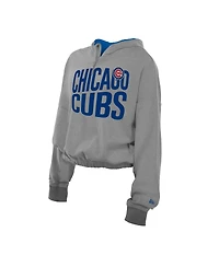 New Era Men's Heather Gray Chicago Cubs Reversed Out French Terry Quarter-Zip Banded Crop Hoodie