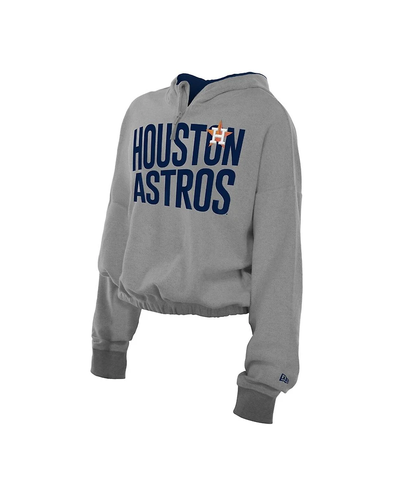 New Era Men's Heather Gray Houston Astros Reversed Out French Terry Quarter-Zip Banded Crop Hoodie