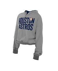 New Era Men's Heather Gray Houston Astros Reversed Out French Terry Quarter-Zip Banded Crop Hoodie