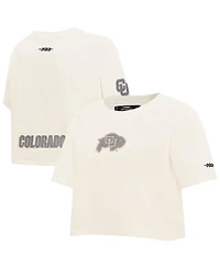 Pro Standard Women's Cream Colorado Buffaloes Reverse French Terry Boxy Cropped T-Shirt