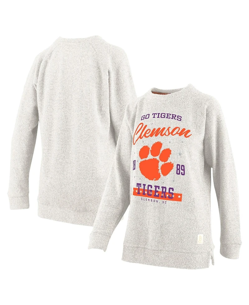 Pressbox Women's Oatmeal Clemson Tigers Plus Comfy Cairo Terry Pullover Sweatshirt
