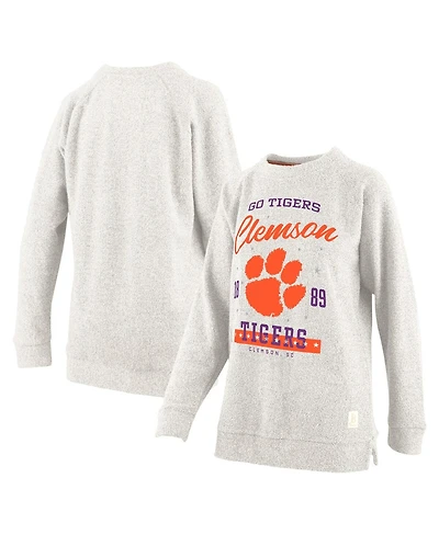 Pressbox Women's Oatmeal Clemson Tigers Plus Comfy Cairo Terry Pullover Sweatshirt