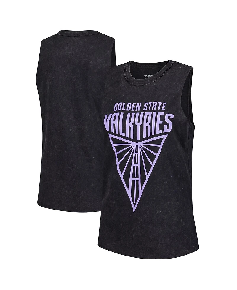 Sportiqe Women's Black Golden State Valkyries Rock Roll Collection Turner Mineral Wash Tank Top
