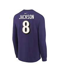 Nike Big Boys and Girls Lamar Jackson Purple Baltimore Ravens Player Name Number Long Sleeve T-Shirt