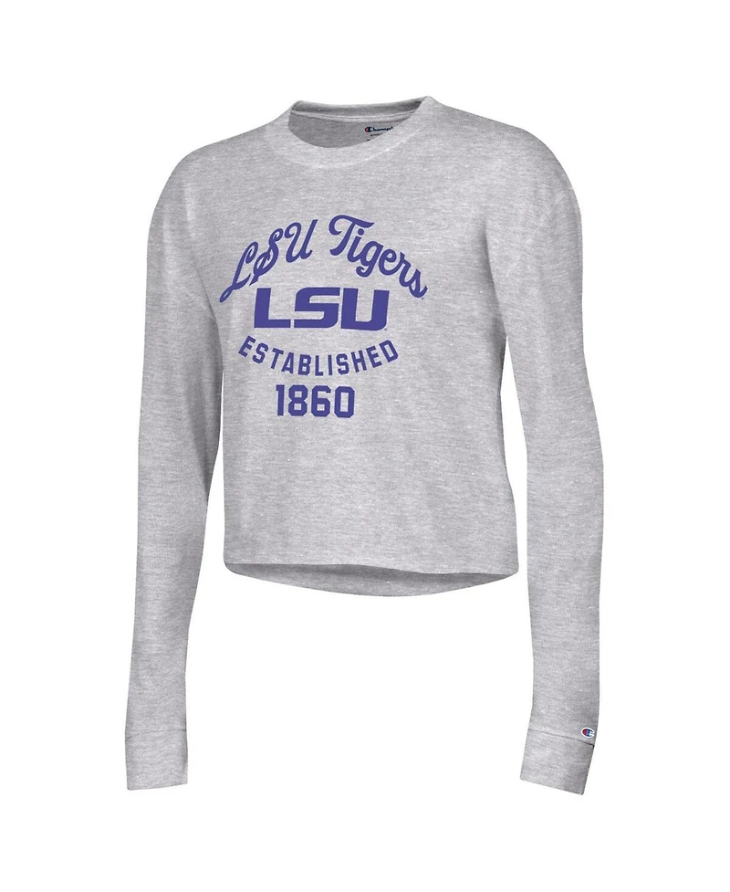 Champion Women's Gray Lsu Tigers Boyfriend Cropped Long Sleeve T-Shirt