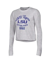 Champion Women's Gray Lsu Tigers Boyfriend Cropped Long Sleeve T-Shirt