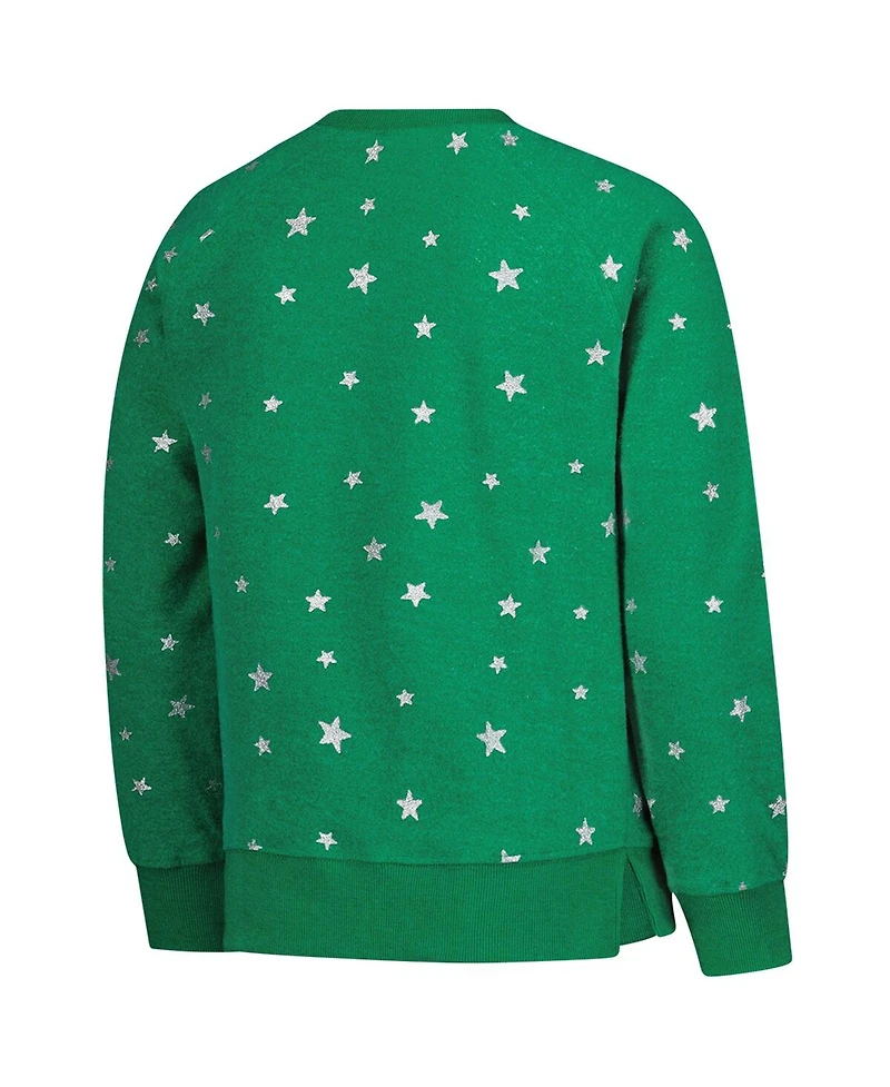 Wes & Willy Big Girls Green Oregon Ducks Shimmer Star Reverse Sweatshirt