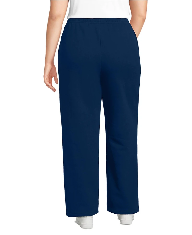 Lands' End Plus Serious Sweats High Rise Relaxed Straight Leg Pants - Set Bottom