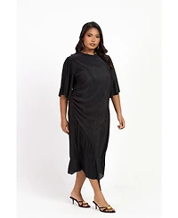 Fashion-szn Curve Women's Ruched Side Flutter Sleeve Midi Dress