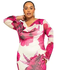 Fashion-szn Curve Women's Cowl Neck Long Sleeve Maxi Dress
