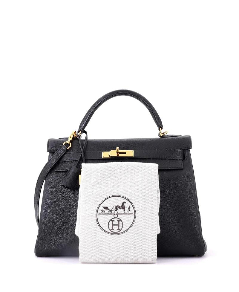 Pre-Owned Hermes Kelly 32 Handbag Black Togo with Gold Hardware
