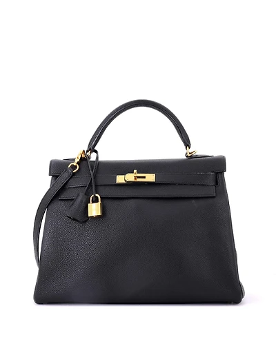 Pre-Owned Hermes Kelly 32 Handbag Black Togo with Gold Hardware