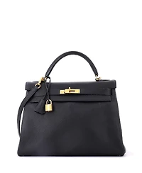 Pre-Owned Hermes Kelly 32 Handbag Black Togo with Gold Hardware