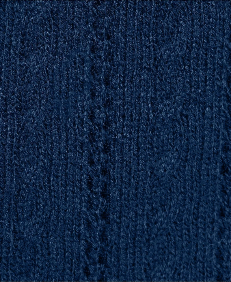 Lands' End Plus Cotton Pointelle Satin Trim Cardigan Sweater