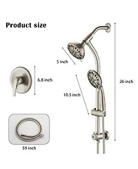 Rainsken High Pressure 48-Settings Shower Head with Handheld Shower, Adjustable Height Slide Bar Dual Shower Head Combo Set
