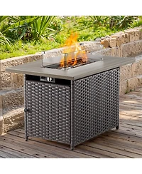 Gymojoy Brown/Gray Wicker Outdoor Rectangular 50,000 Btu Propane Gas Fire Pit Table with Lid