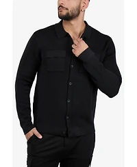 Spring + Mercer Men's Long Sleeve Sweater With Full Buttoned Two Patch Pockets