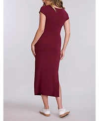 Motherhood Maternity Crew Neck Short Sleeve Side Tie Midi Dress
