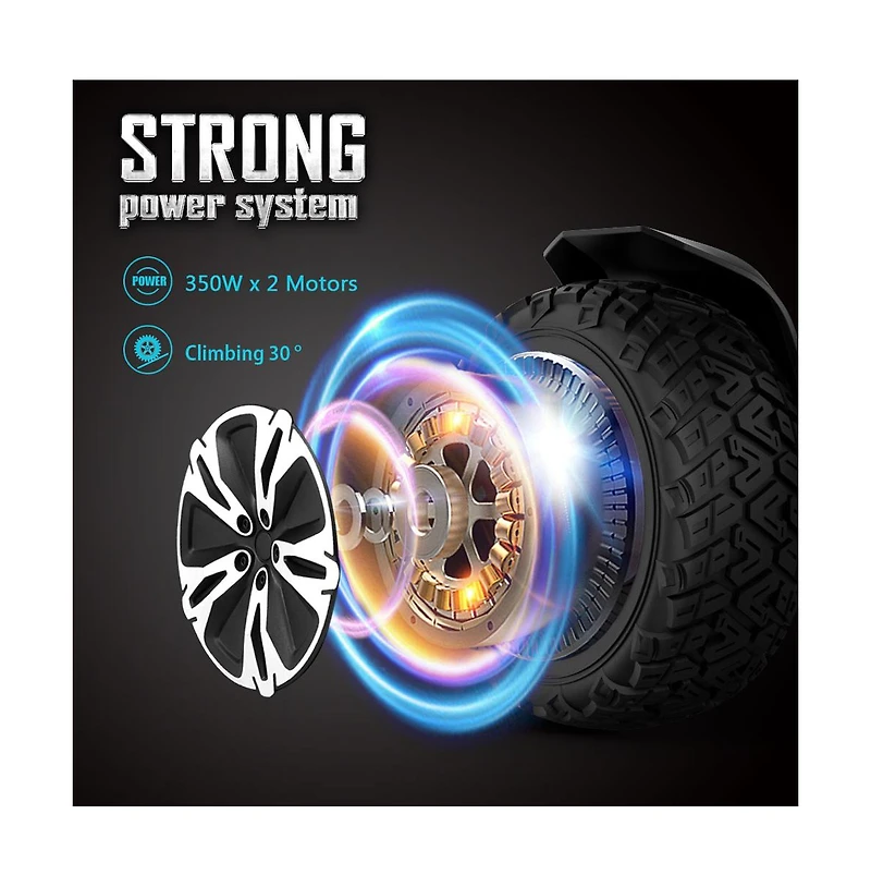 Warrior 8.5" All-Terrain Electric Balance Scooter-42V, 1.5A, 50Hz/60Hz, Music Speakers, Colorful Led Lights | Valentine's Day Gift for Teens, Fam