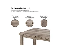 Morden Fort Farmhouse Dining Table Set for 4, Rustic Wooden Kitchen Table with Upholstered Bench & 2 Chairs, Country Style Dining Set for Family Gathe