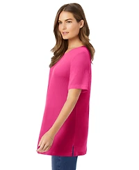 Woman Within Plus Waffle Thermal Satin Trim Tee