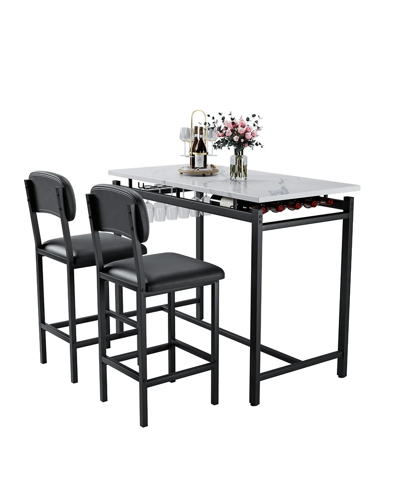 Casainc 3 Piece Dining Table Set with 2 Upholstered Chairs for Kitchen or Small Apartment