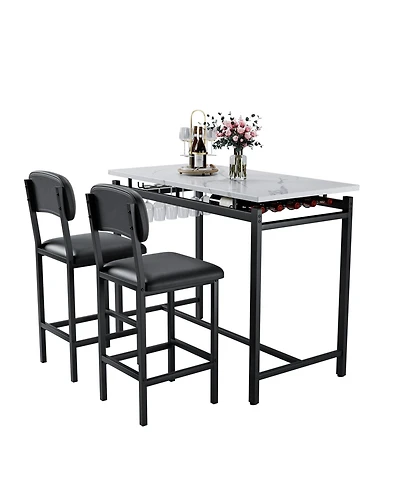 Casainc 3 Piece Dining Table Set with 2 Upholstered Chairs for Kitchen or Small Apartment